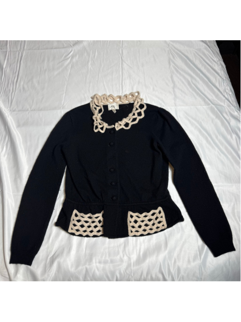 Women's Milly 100% Cashmere Cardigan Sweater Size M Black Beige